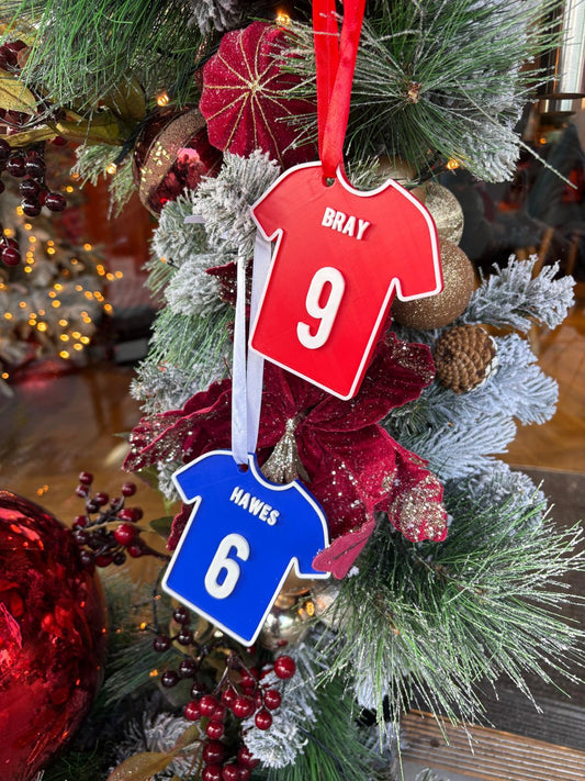 Personalised Football Shirt Bauble – Custom Team Colours, Name & Number