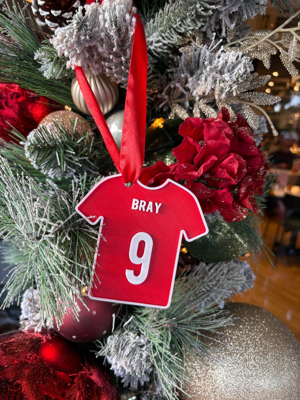 Personalised Football Shirt Bauble – Custom Team Colours, Name & Number