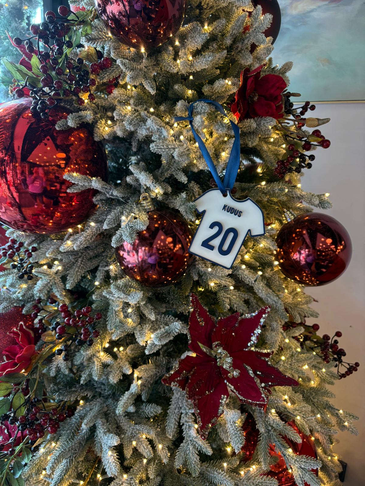 Personalised Football Shirt Bauble – Custom Team Colours, Name & Number